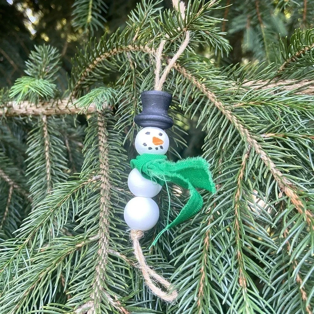 Jolly Bead Snowman Ornament-green